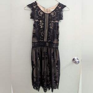 Francesca's EUC XS Collections Black Floral Lace Midi Dress Cocktail Formal Hoco